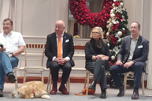 Lib Dem Devon MPs Martin Wrigley, Steve Darling (with Jenny the dog), Rachel Gilmour and Richard Foord