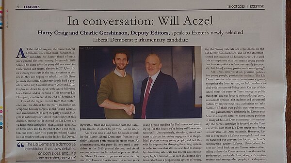 Full page Exepose newspaper feature on Will Aczel