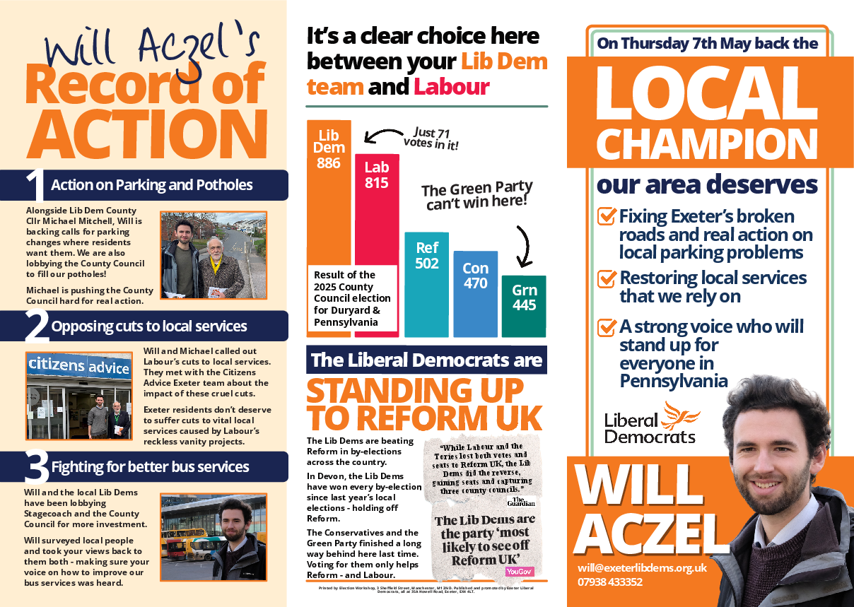 Will Aczel Lib Dem leaflet for Pennsylvania