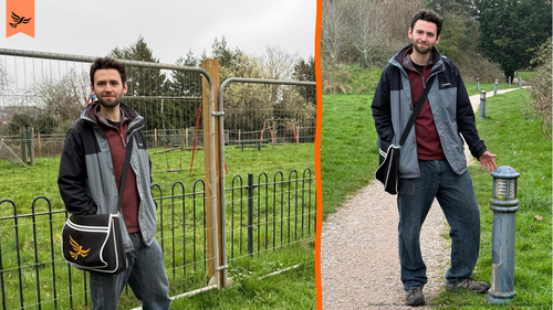 Will Aczel in front of fenced off Priory Road play park and switched off street lamps.