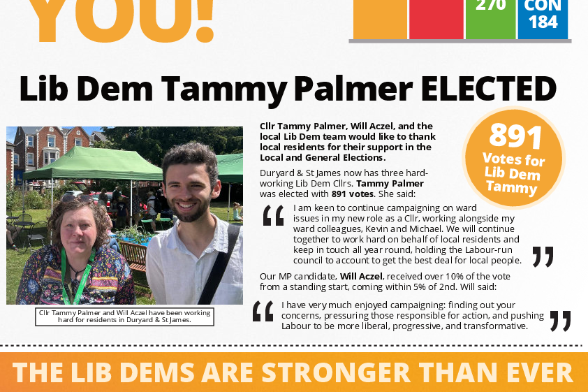 Thank You Focus Community Newsletter for Duryard & St James, Focus number 143. Local and general election thank yous, Winter Fuel Fiasco, Stagecoach changes, updates on Victoria Street Co-Living, Wrefords Lane speeding, city centre ASB, Howell Rd PBSA, and new car park plans.