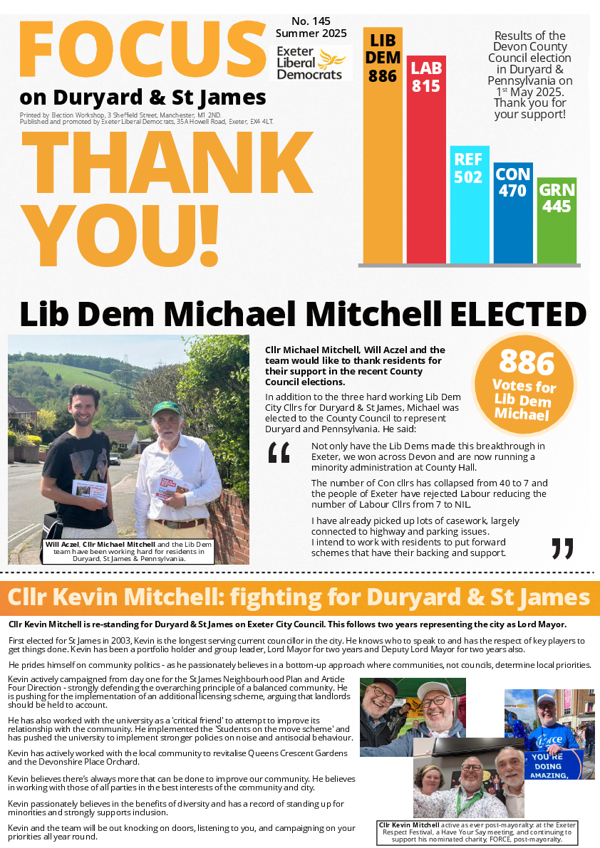 Duryard & St James Thank You Focus Summer 2025